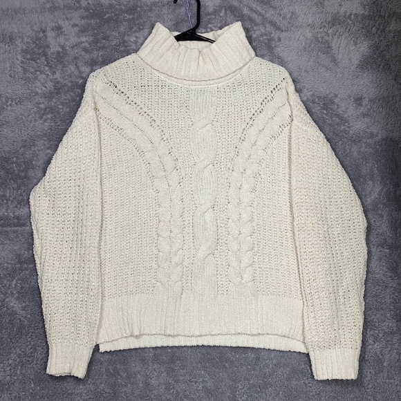 Moral Fiber Women’s Cream Cable Knit Turtleneck Sweater Size M Polyester Chunky - Picture 1 of 8